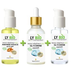 LY BIO PACK HUILE AMANDE DOUCE 50ml - POMPE + HUILE GLYCERINE 50ml - PIPETTE + HUILE GLYCERINE 50ml - POMPE