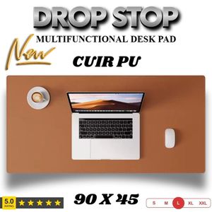 Drop Stop وسادة مكتب، وسادة ماوس، حصيرة مكتب من الجلد الصناعي المقاوم للانزلاق بحواف مخيطة، مثالية للمكتب والمنزل والمدرسة (بني) 90 x 45x سم.