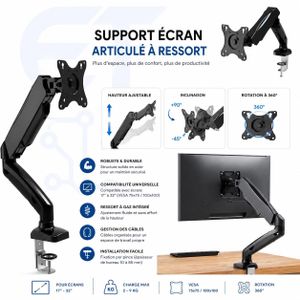 Support de Moniteur à Ressort à Gaz Réglable Bras Articulé pour Écrans 17 à 32 Pouces  Rotation 360°  Fixation VESA