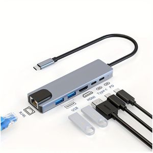 Adaptateur 6 en 1 répartiteur USB Type C 4K Multiport RJ45 HDMI USB 3.0, 6 in 1