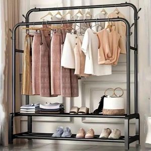 Séchoir à linge sur pied à double barre pour intérieur, balcon, dortoir, porte-vêtements, porte-manteau, meuble de rangement