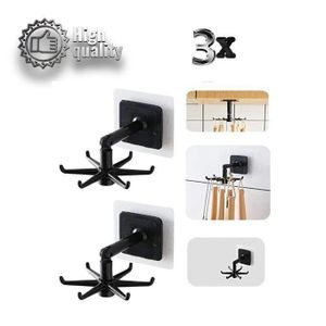 Crochets de Cuisine Rotatifs 360° – Ensemble Auto-Adhésif 6 Crochets pour Ustensiles, Rangement Suspendu et Organisation Murale (3 pièces)