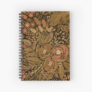 Watercolor .Black brown floral pattern .  Spiral Notebook Bloc note