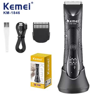 Kemei Tondeuse à cheveux étanche KM-1846 IPX7 zone privée épilateur électrique Machine de rasage de cheveux affichage LED rasoir de Bikini