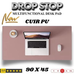 Drop Stop Sous-main de bureau, tapis de souris, sous-main de bureau antidérapant en cuir PU avec bords cousus, idéal pour le bureau, la maison et l'école ( Mauve Pâle ) 90 x 45cm.