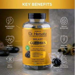 Hemani Shilajit Gummies Extrait de Résine 400mg - 30 Gummies Végétarien ,
