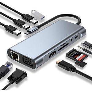 محور USB C، محول محور 11 في 1 من النوع C مع HDMI 4K
