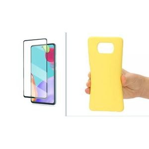 Pack : pochette Silicone liquid Poco X3 pro + glass Poco X3 pro :Jaune