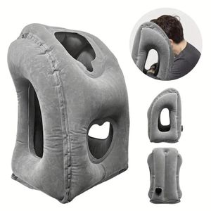 Oreiller gonflable de voyage pour le cou, Train d'avion, oreiller de soutien Cervical floqué en PVC, oreiller de sieste Portable pour le sommeil sujet au bureau
