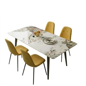 Dansmamaison.ma PACK ARTHUR – Table en Pierre Frittée Effet Marbre & 4 Chaises RENNE Jaune