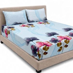 Drap Housse 160x200 cm+ 2 Taies 50x70 cm – Motif floral , tissu Doux et Confortable, Élastique Tout Autour