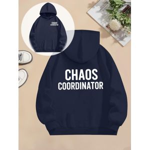 Pull-over Graphique CHAOS COORDINATOR pour Femme - Imprimé Géométrique Bleu Marine avec Poche Kangourou, Sweat-shirt à Manches Longues Décontractée Automne/Hiver, Lavable en Machine