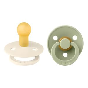 Bibs Sucette Ronde en Caoutchouc Naturel - Apaisement Bébé - Lot de 2 - Ivoire et Sauge