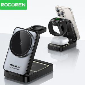 ROCOREN Support de Charge Sans Fil 3-en-1 – Chargeur Pliant Ultra Rapide pour iPhone, Apple Watch, AirPods