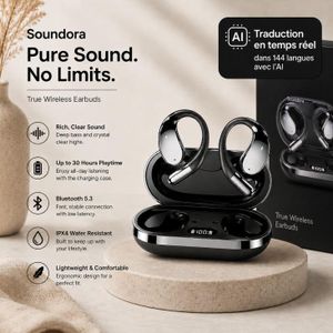 سماعات ترجمة لاسلكية 3 في 1 بالذكاء الاصطناعي، 144 لغة، Bluetooth 5.4، صوت HIFI Bass، تقليل ضوضاء ENC، تصميم Open Ear، سماعات ترجمة فورية للسفر والتعلم