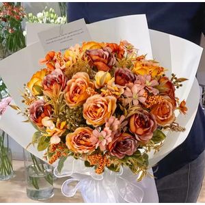 Bouquet de fleurs artificielles colorées, orange et rose, pivoines artificielles en soie, décoration pour la maison et les fêtes