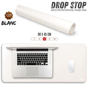 Drop Stop Tapis de Souris en Cuir PU - très Grande Taille, Pad de Bureau, Protecteur de Bureau avec Surface Lisse et Soyeuse (Blanc)