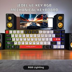 Jedel Mini Clavier mécanique rétroéclairé RGB filaire à 68 touches, interrupteur bleu, USB, nouvelle compatibilité du système britannique pour Windows/MAC en plastique