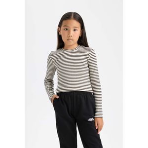 Defacto تيشيرت كم طويل مضلع مخطط قصير برقبة بولو