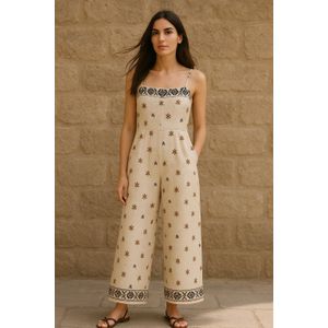 Marwa بدلة زرقاء بأشرطة بنمط هندسي