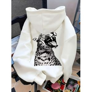 Nouvelles Vêtements Automne Hiver, Sweat-shirt à Capuche Imprimé Chacal, Motif Artistique, Haut Décontracté Ample à Capuche pour Femme, Vêtement de Sport Décontracté pour Femme Épaissi et Doublé en Polaire, Convient pour les Trajets Quotidiens, Décontra