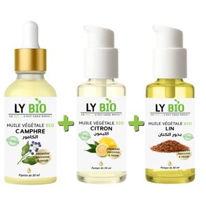 LY BIO PACK HUILE CAMPHREE 50ML - PIPETTE + HUILE CITRON 50ML - POMPE + HUILE LIN 50ML - POMPE
