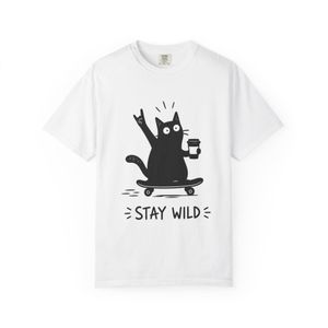 CAPRI T-Shirt Graphic "Stay Wild Black Cat Skater & Coffee" – 100% Coton Premium Minimalist Skate Unisex