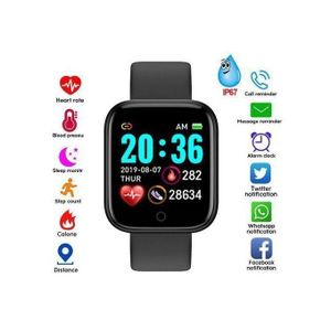 Smartwatch Montre connectée femmes et hommes fitness tracker  pour Android IOS-  noir