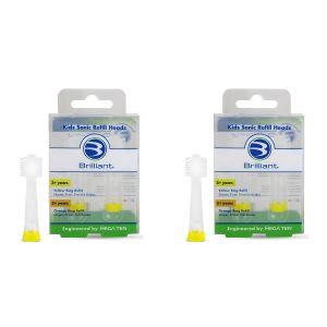 Brilliant Lot de 2 - Têtes de recharge de brosse à dents sonique Kids - Hygiène bucco-dentaire optimale pour enfants - Jaune