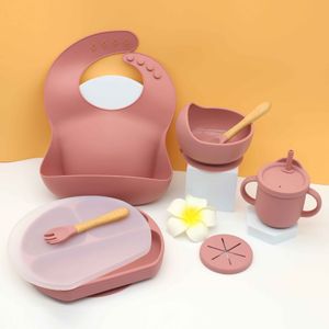 BABYMY Set repas pour bébé complet assiette avec ventouse - kit en silicone  sans BPA à prix pas cher