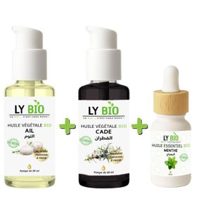 LY BIO PACK HUILE AIL 50ML - POMPE + HUILE CADE 50ML - POMPE + HUILE ESSENTIEL MENTHE 10ML