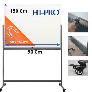 HI-PRO لوحة مؤتمرات مغناطيسية - 90x150 سم - بعجلات - وجهين أبيض/أبيض