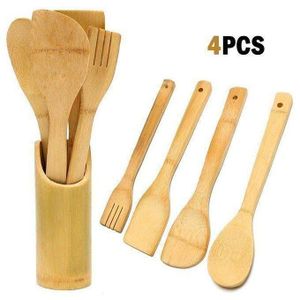 4 cuillères spatule de cuisson de repas à la maison en bois avec seau de