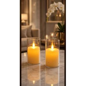 Duo de Bougies LED Flamme Vacillante sous Photophore Cylindrique