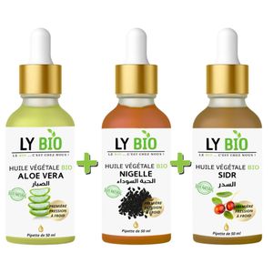 LY BIO PACK HUILE ALOE VERA 50ml - PIPETTE + HUILE NIGELLE 50ML - PIPETTE + HUILE SIDR 50ML - PIPETTE