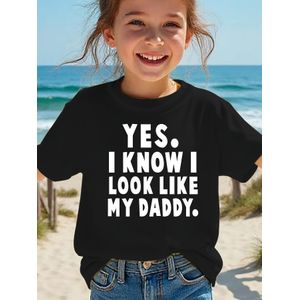 T-shirt d'été à manches courtes pour filles avec l'imprimé 'YES I KNOW I LOOK LIKE MY DADDY' Haut décontracté NYDX2662