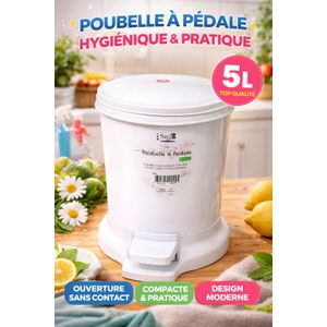 Saga Poubelle à Pédale 5L – Compacte, Hygiénique et Design Moderne pour Cuisine, Salle de Bain et Bureau