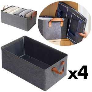 Lot de 4 Boîtes de Rangement Pliables en Tissu – Organisateur Placard & Tiroir avec Poignées – Grande Capacité