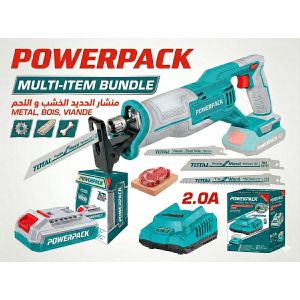 TOTAL Pack Machine Complet 20V : Scie Alternative Sur Batterie Li-ion 2.0 Ah Avec Chargeur Intelligent Et Lames Bois/Métal