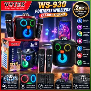 WS-930 Enceinte Bluetooth Karaoké Portable – 2 Microphones Sans Fil, LED RGB, TWS, USB, FM, Carte TF