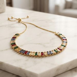 Collier Femme Doré Multicolore – Élégant & Tendance avec Pierres Colorées