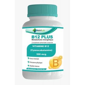 Hybrid Nutrilab Vitamine B12 (Cyanocobalamine), 500 mcg, Complément Énergétique pour Force Mentale, Puissance Physique & Vitalité Intense, 60 Comprimés