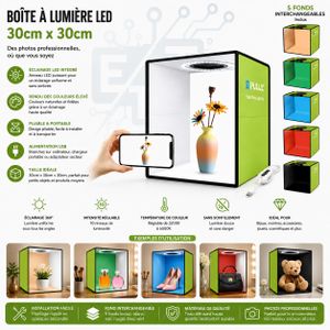 Puluz Boîte à Lumière LED 30 × 30 cm – Studio Photo Pliable avec Éclairage LED Intégré pour Photos de Produits