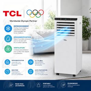 TCL Climatiseur Mobile 3 en 1 Refroidissement Déshumidification et Ventilation, Filtre HEPA, R410A, TAC-07CPA/SL2
