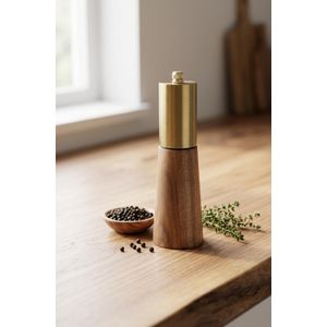 Moulin à Poivre et Sel Manuel Premium – Bois d'Acacia et Acier Inoxydable Doré – Design Ergonomique Luxury