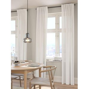 Pack de 2 Rideaux Blanc Cassé 140x245cm Polyester Recyclé Bande Renfort Crochets Isolation Lumière Chambre