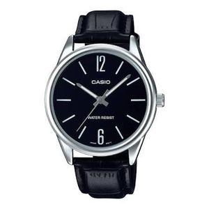 Casio Montre style classique au cadran noir et bracelet cuir noir - Etanche - MTP-V005L-1B