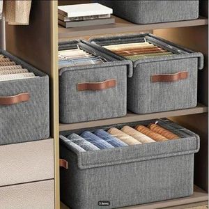 Lot de 4 Boîtes de Rangement Pliables en Tissu – Grande Capacité avec Poignées