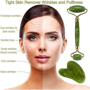Rouleau de Jade Double Tête et Gua Sha – Outils de Massage Facial Naturel, Anti-Âge