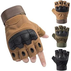 Gants Tactiques Demi-Doigts Mitaines - Protection Coquée Rigide - Gants de Moto, Cyclisme, Musculation et Combat - Antidérapants et Respirants